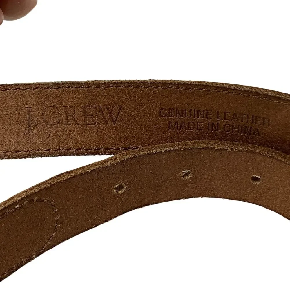 J.Crew Brown Leather Woven Fabric Belt Brass Horseshoe Buckle Womens Sz M - Picture 5 of 5